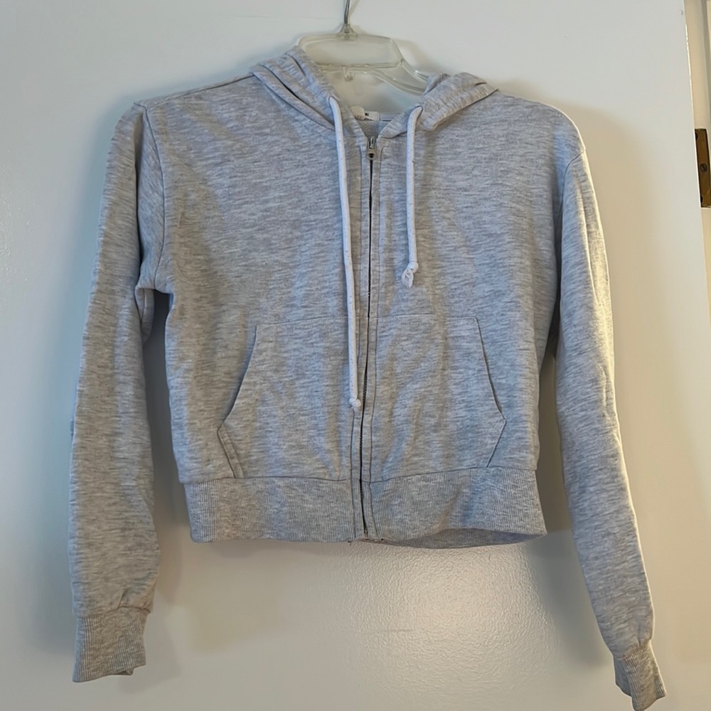 Garage Gray Cropped Hooded Zip Up Sweatshirt